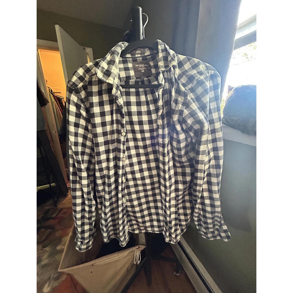 H&M L.O.G.G. Fitted Black & White Check Casual Shirt